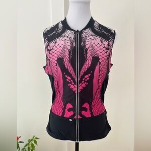 MPG Legacy Bike Cycling Jersey Pink Reptile Print Mesh Back Sleeveless Full Zip